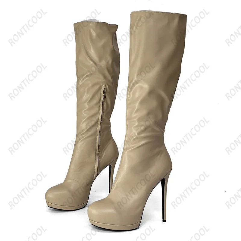 Rontic gamba larga personalizza stivali al ginocchio con piattaforma invernale da donna tacchi a spillo punta tonda Boutique scarpe Cosplay nere