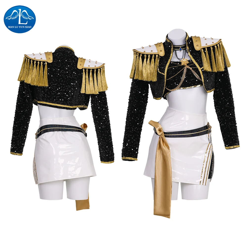 

Movie HUNTR X Kpop Demon Hunters Mira Black Gold Cosplay Costume Halloween Carnival Role Play Stage Dress
