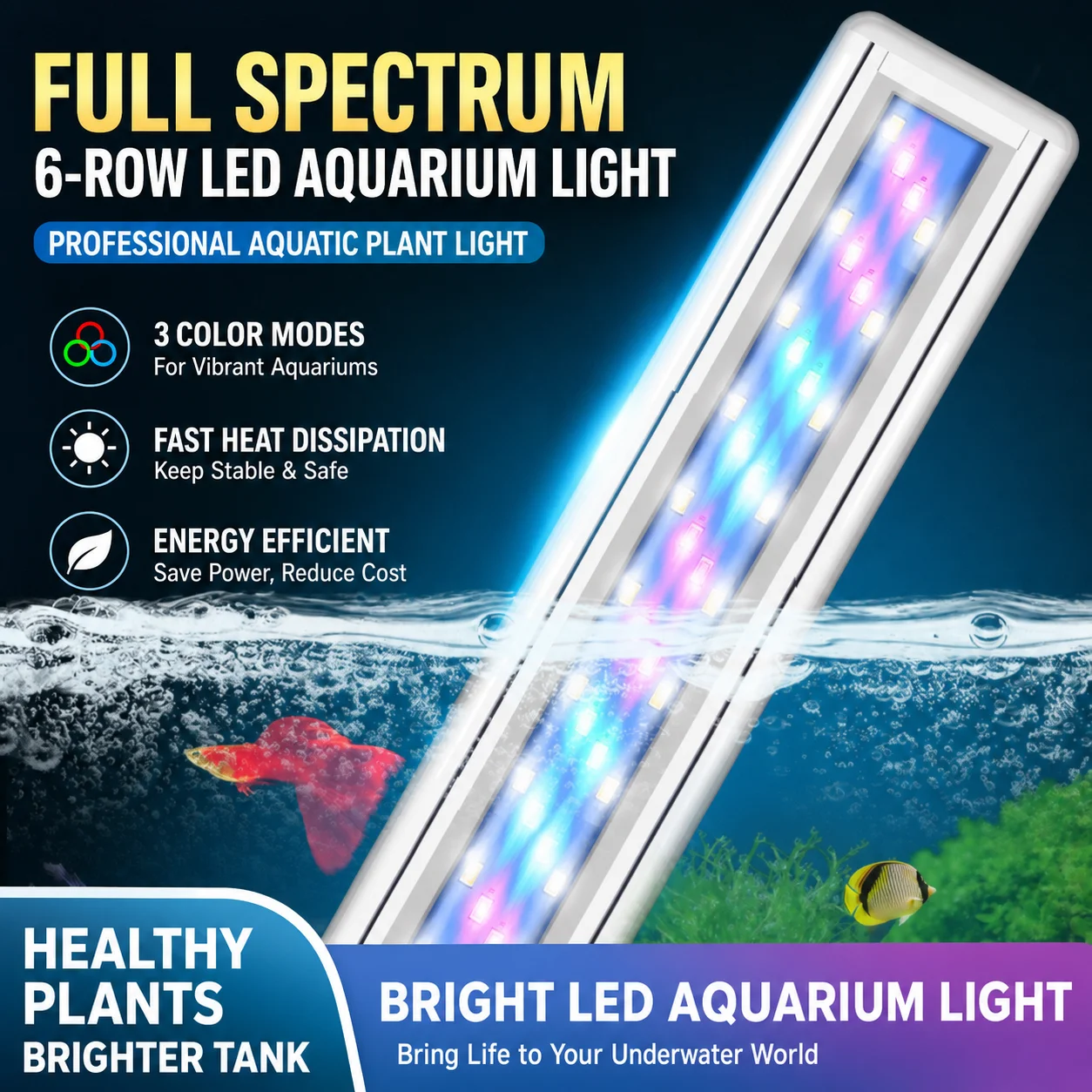 220V LED Aquarium Plant Light RGBW Clip-on Fish Tank Lamp 3 Modes 10000K Aquarium Light for 16-70cm Tanks