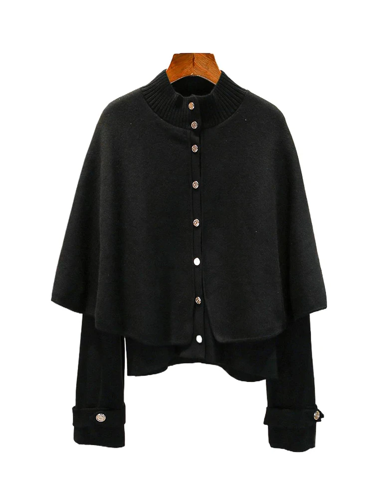 Maje Migi Women's Knitted Cape Coat Spring 2025 Stand Collar Open Cardigan Outerwear Ele Ladylike Sle Long Sve