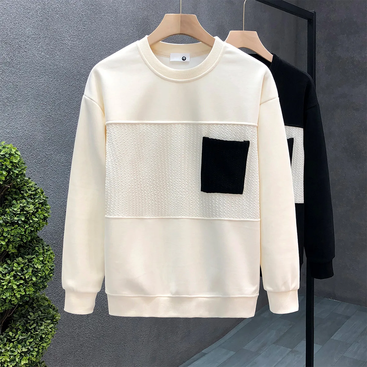 

Trendy New Men's Spring Autumn Round Neck Color Contrast Casual Versatile Long Sleeved Loose Thin Sweatshirts Tops W107