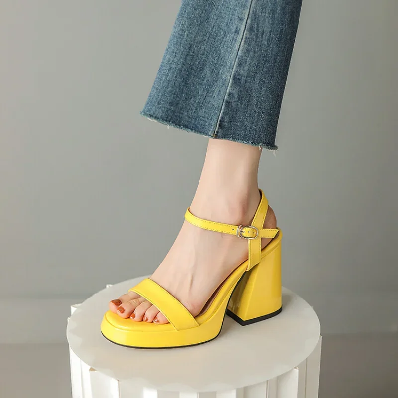 summer New styles fashion Fish beak Exposed toe high-heeled women\'s sandals Simplicity Buckle Square heel women sandals high 9cm