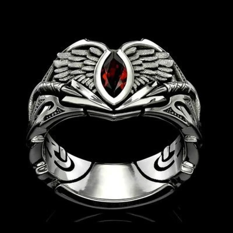 Fashion Vintage Angel Wing Rings for Men Inlaid Acrylic Zircon Emo Hip Hop Rock Men's Ring Jewelry Accessories Gifts Wholesale