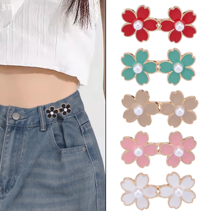1 Pair No Sewing Adjustable Waist Clips Sakura Cat Trousers Waist Buckles For Jeans Pants Skirts Fit Reduce Waist Snap Button