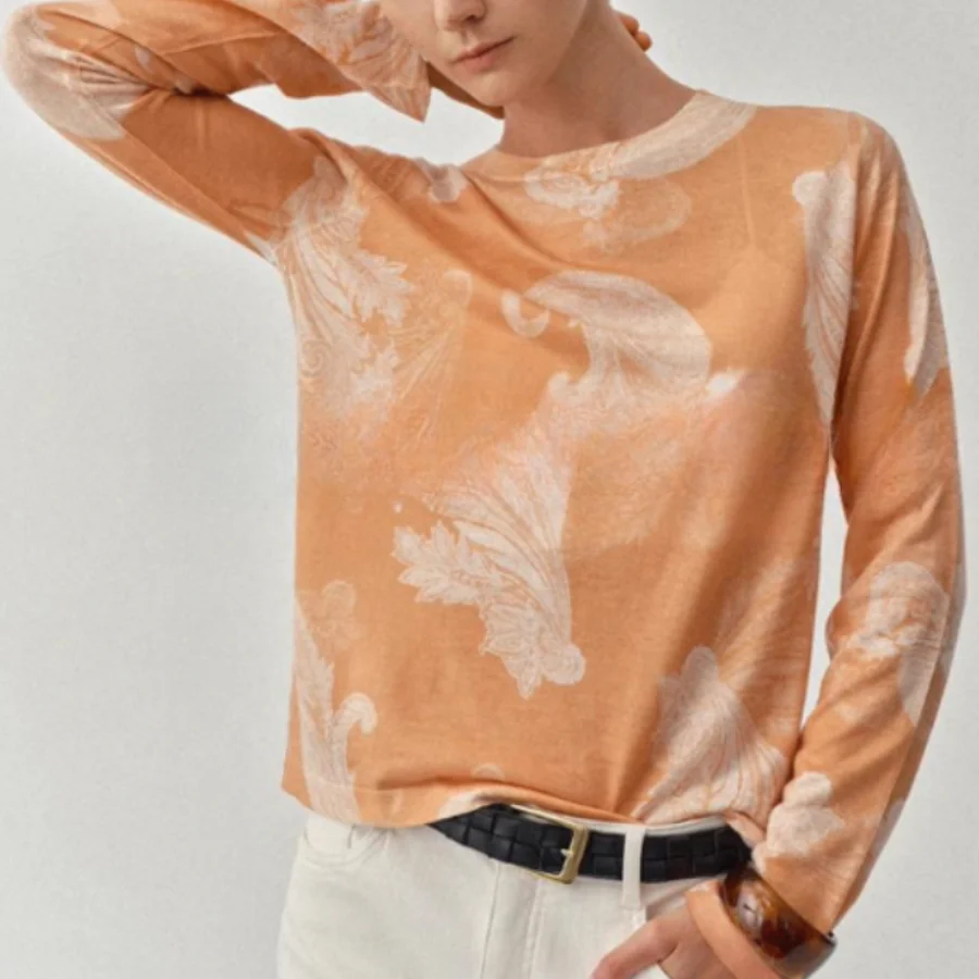 

New Women Knitted Sweater O-Neck Elegant Printted Tops Female Long Sleeve Jumper Loose Casual Knitted Pullove Women's clothing