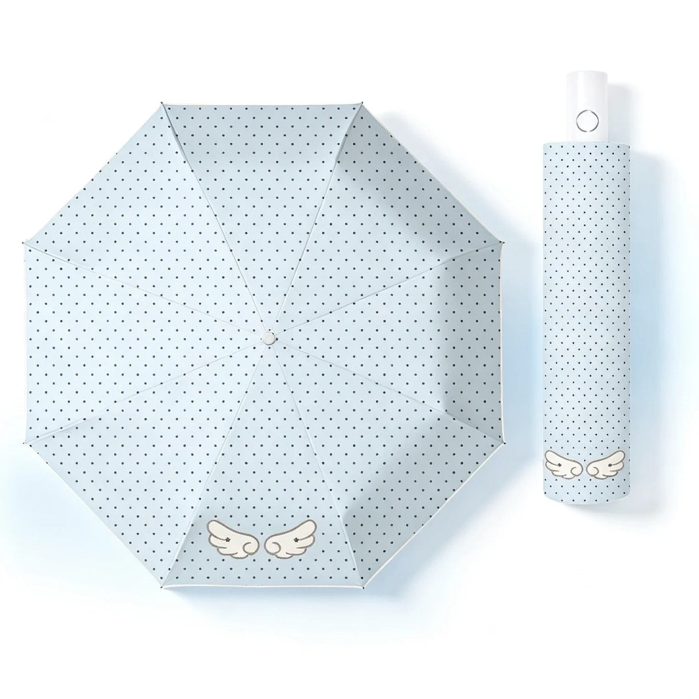 Cute Polka-Dot  Angel Automatic Black Glue Folding Rain Umbrella Portable And Thickening For Sun And Rain Protection Umbrella