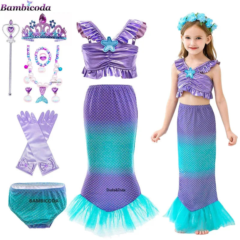 

Princess Girls Mermaid Ariel Dress Cosplay Costumes For Kids Baby Halloween Girl Mermaid Children Carnival Party Fairy Dress