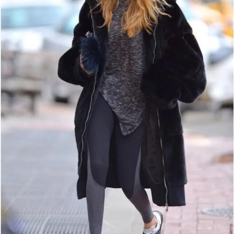 Oversized Winter Warm hooded Large size Long Solid color Faux Fur Coat 2024 Casual Long sleeve Women Fur Jacket Outwear