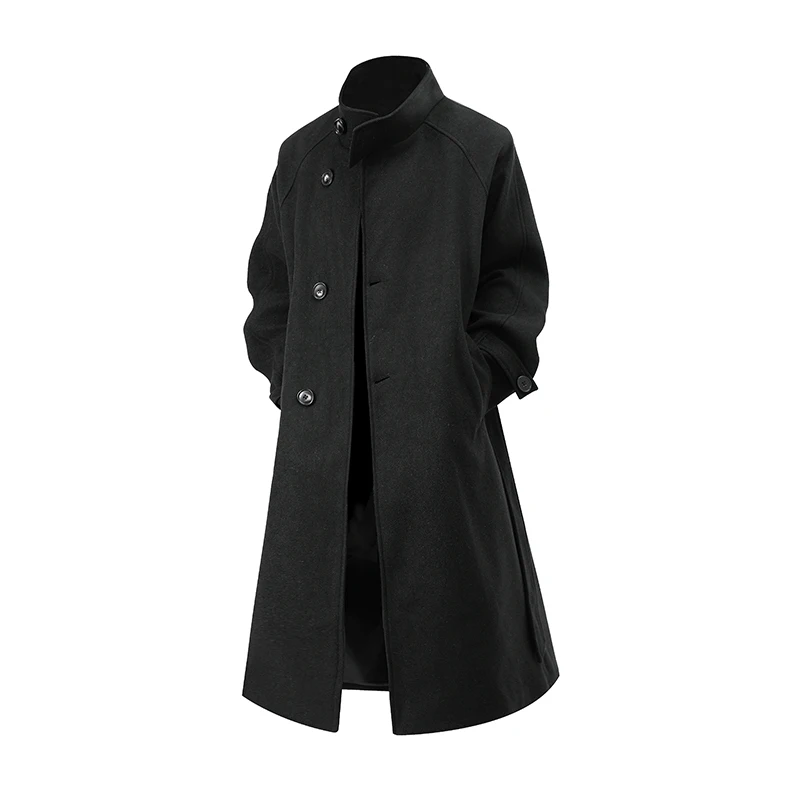 

Мужское шерстяное пальто в американском ретро-стиле с воротником-стойкой, модная ветровка средней длины, молодежная энергичная куртка, однотонная.