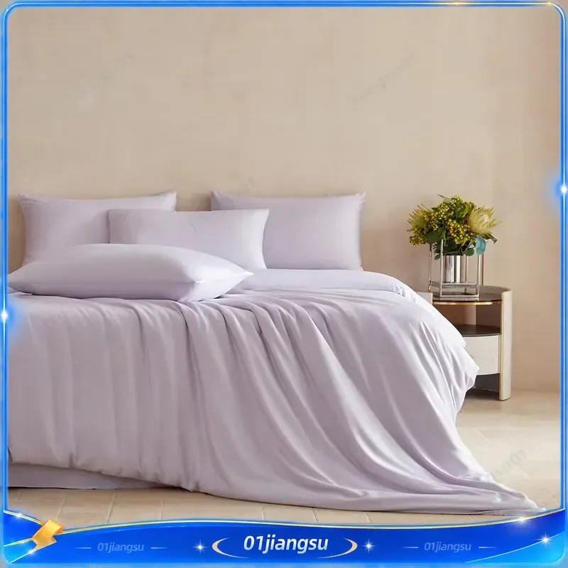Solid Color Comfortable Bedding Set 3 Piece 4 Piece Purple Soft Microfiber Duvet Cover Sheet Pillowcase Home Textile Bedroom