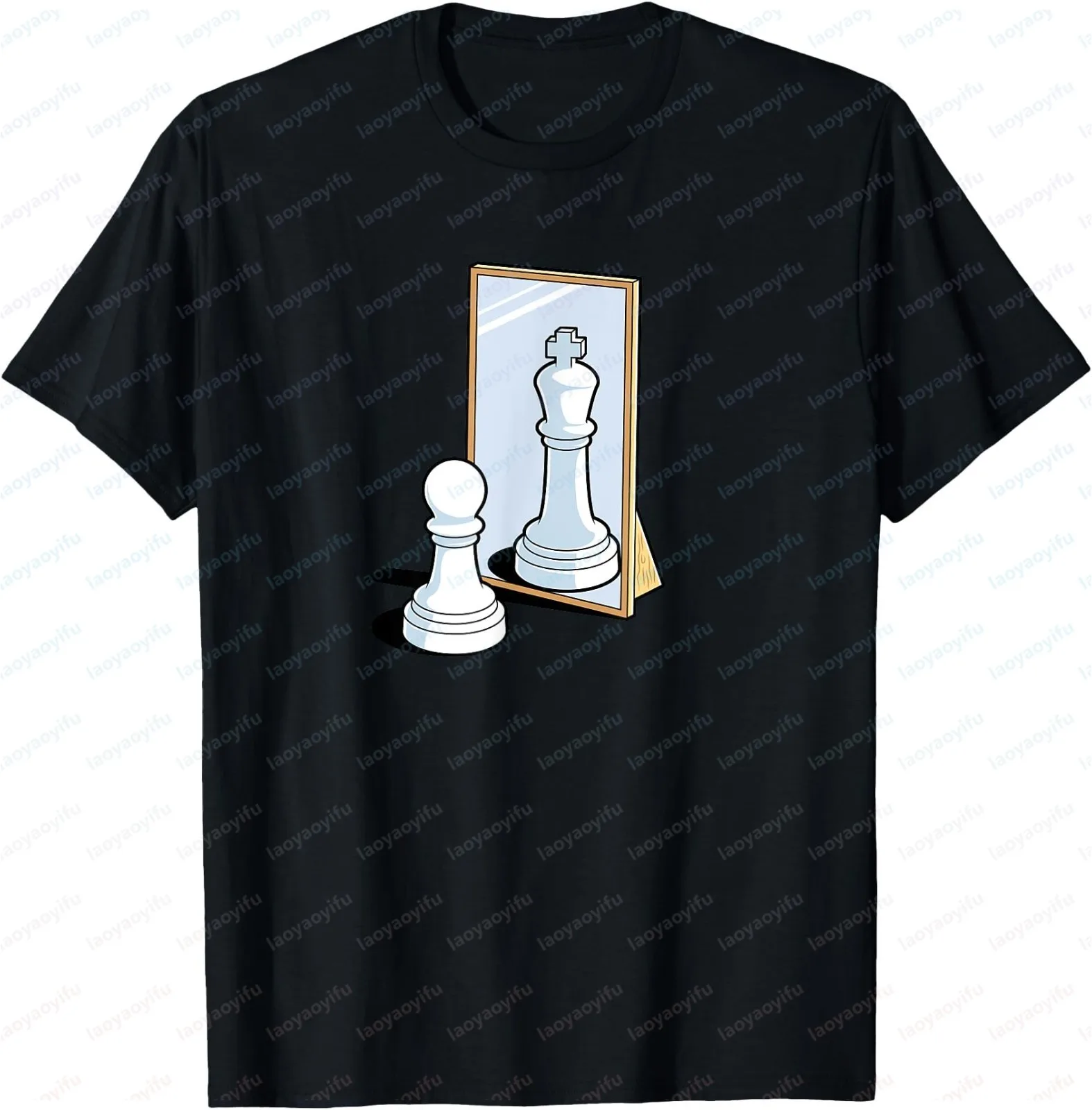 Chess Pawn King Mirror Reflection Funny Motivation Memory T-shirt - Short-sleeved Pattern T-shirt