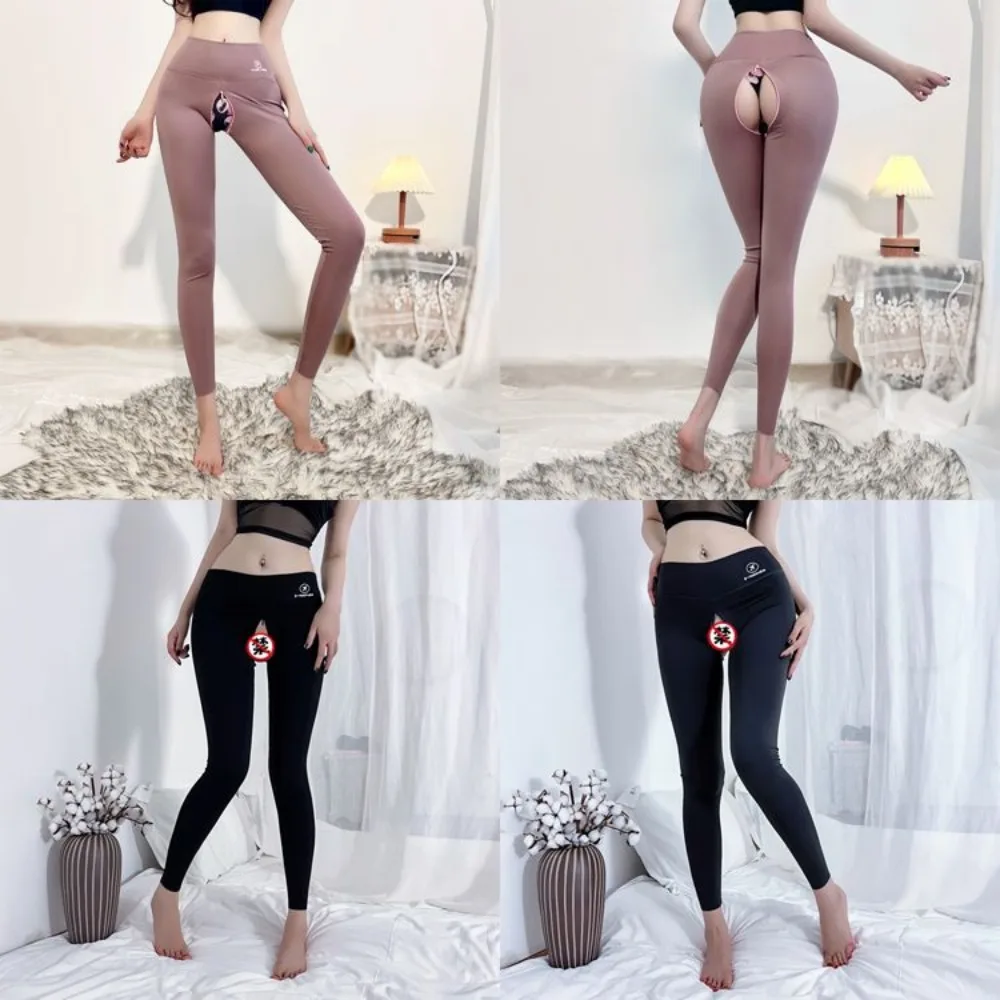 Calças eróticas de sexo ao ar livre para mulheres, calças de ioga virilha aberta, leggings fitness pêssego quadril push up, calças esportivas de namoro