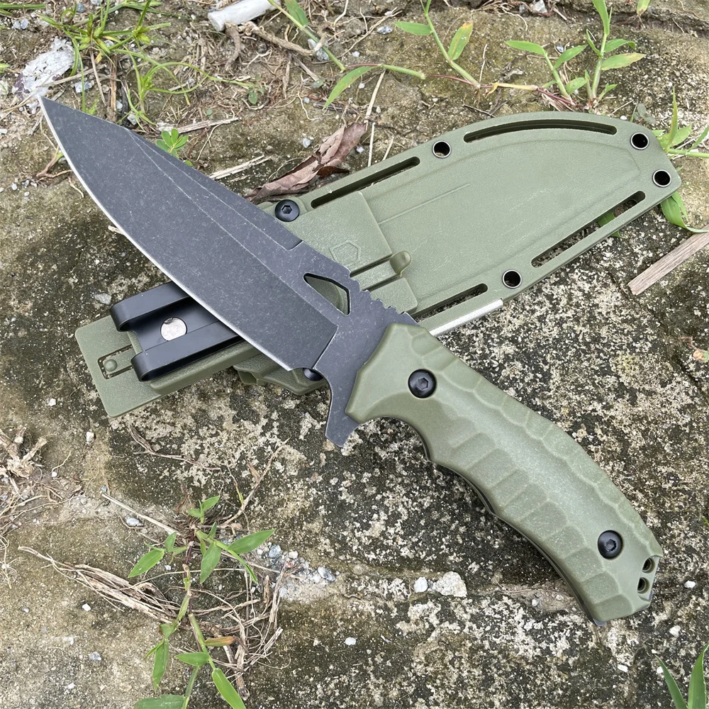 سكين جيب تكتيكي ثقيل الوزن، سكين تانغ كامل ذو شفرة ثابتة، سكاكين عسكرية قتالية، أداة دفاع عن النفس مع غمد