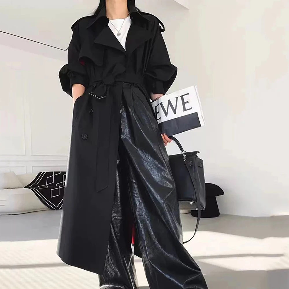 

Женский тренч Jxwatcher: Модный плащ с контрастной подкладкой, длинная куртка, весна-осень 2026, новая повседневная верхняя одежда свободного кроя