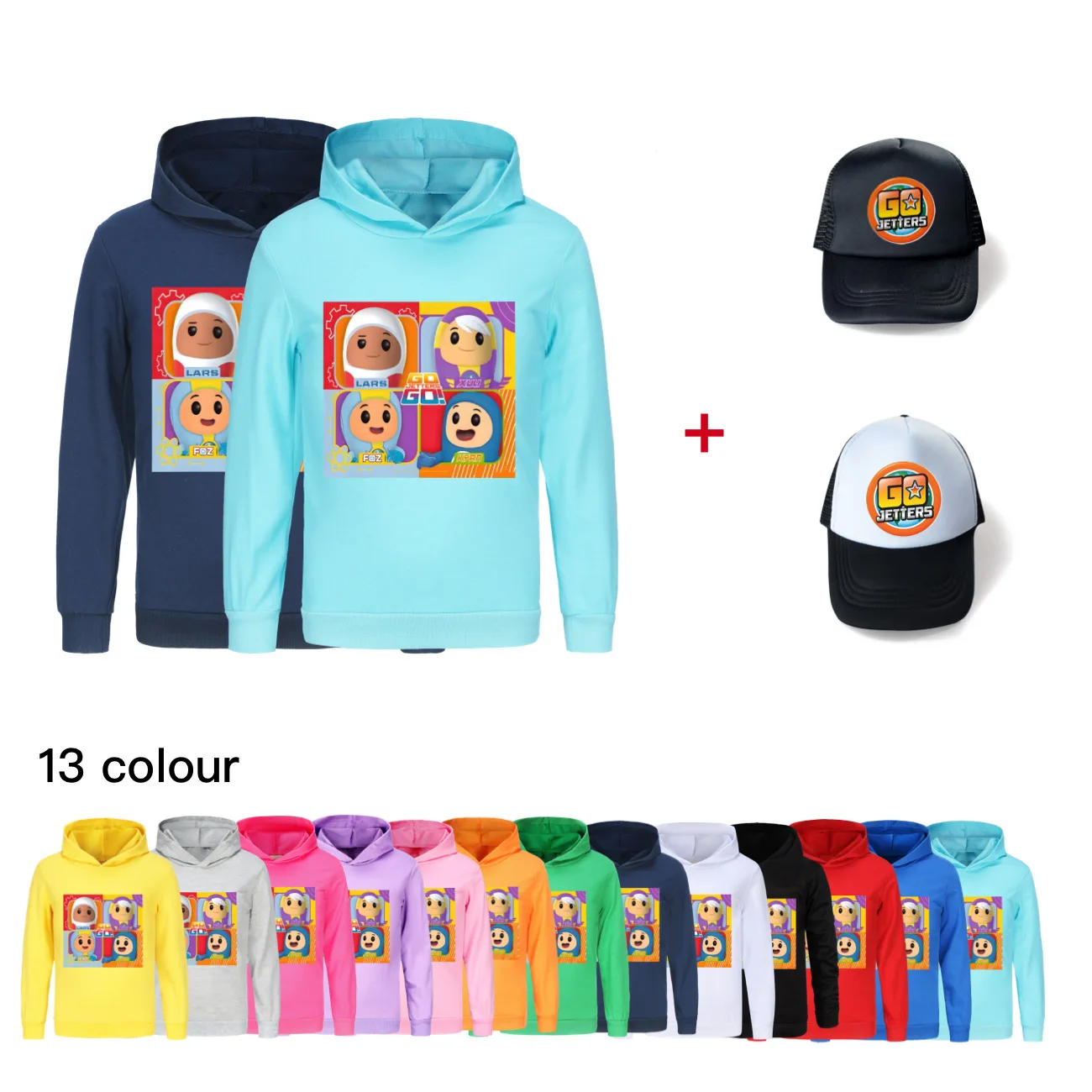 

Cartoon Clothes Kids go jetters Student Hoodie Baby Girls Hoody Sweaters Boys Long Sleeve Coats Child Clothing+hat4433