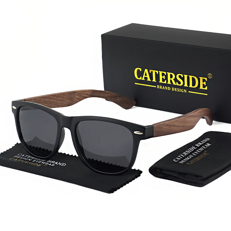 

CATERSIDE Retro Natural Wooden Sunglasses Men Polarized Oval TR90 Frame Sun Glasses Women Mirror Driving Travel Business Eyewear