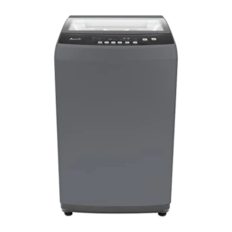 

Portable washing machine for apartments, dorms, RVs; gray plastic; 2.0 cu. ft. capacity, top-loading, hot/cold water inlets, 6