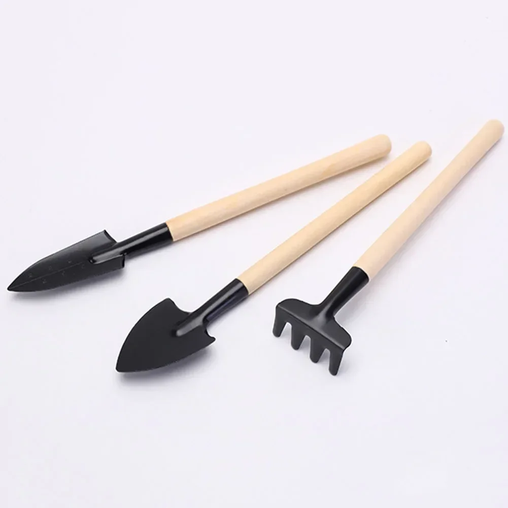 3pcs Spade Shovel Rake Gardening Potting Tool Potted Flower Planting Tool Multifunctional Wooden Handle Shovel Rake Shovel