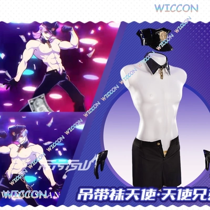 

Hot Sale Black White Wigs Jirai Kei CosRoom/Angel Brother Anime New Pant Latex Catsuit Stocking Garterbelt Cosplay Customized