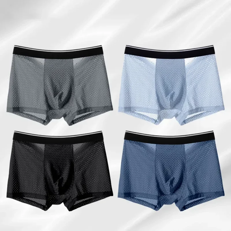 2025 New Men's Ice Silk Underwear Breathable Summer Underpants Bamboo Hole Short Boxer L-5XL AA