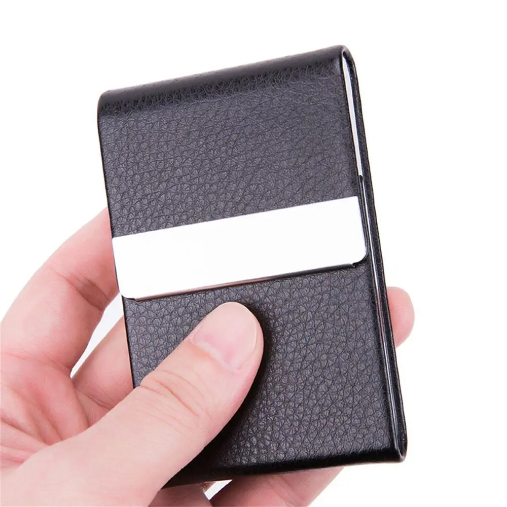Capa de cartão de visita de couro pu, aço inoxidável, fivela da moda, porta-cartão de nome, multicolorido, metal, caixa de cartão de identificação, mulheres e homens