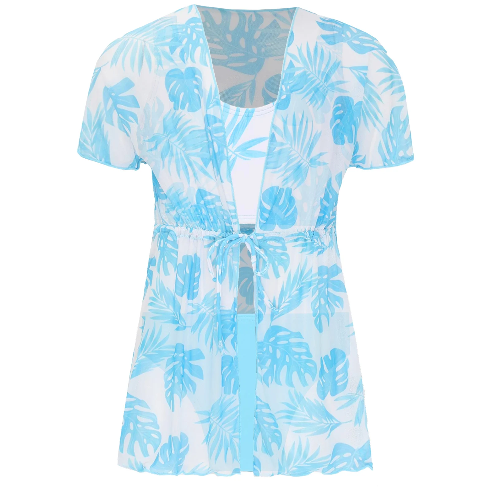 طفل فتاة الاستوائية طباعة ملابس السباحة 3 قطع الصيف الشاطئ ملابس السباحة تانك الأعلى موجز الشيفون التستر مجموعة ملابس السباحة بدلة الحماية من الشمس