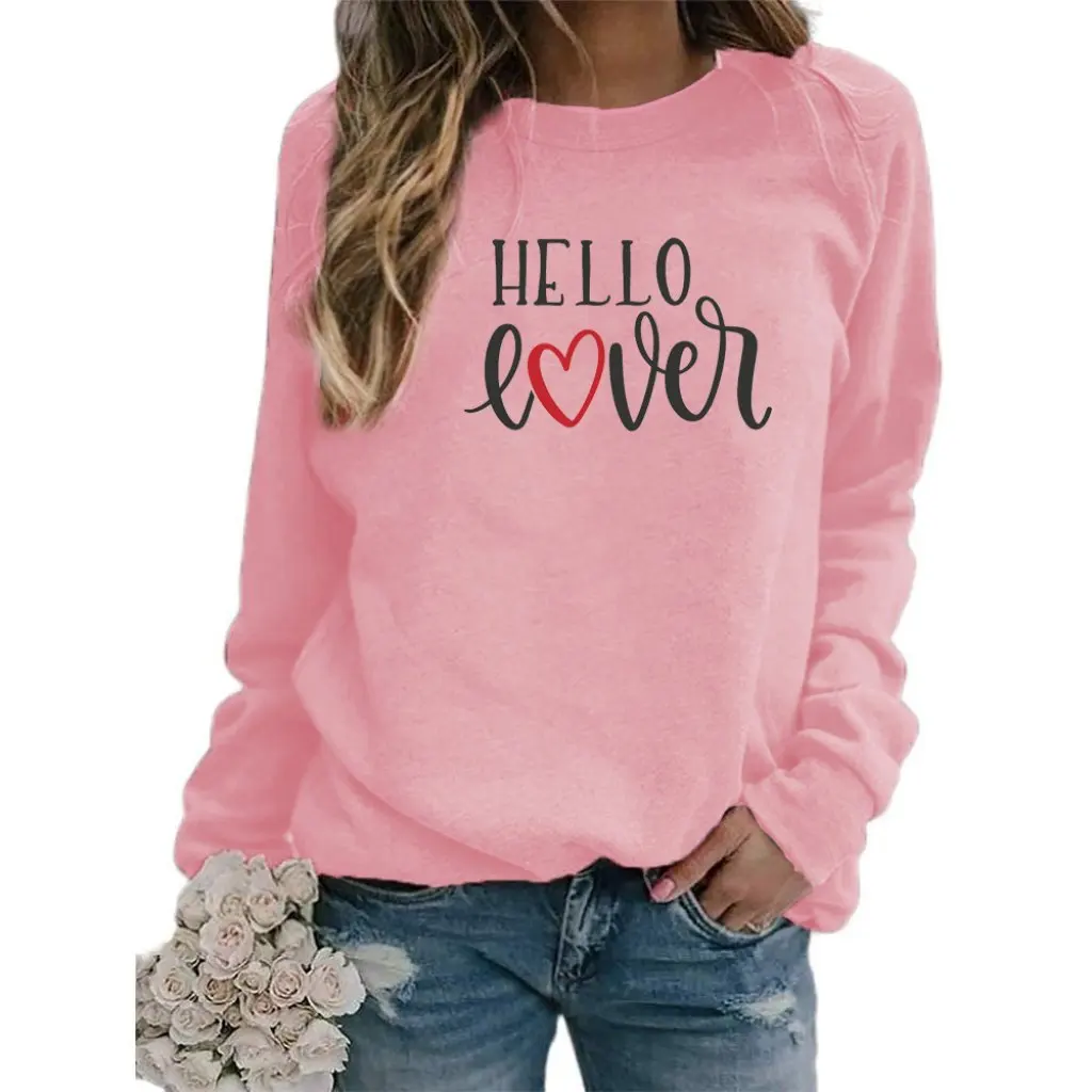 Valentine's Day 'Hello Love Letter' Print round Neck Sweater Women's Fashion Style for Europe Suitable for 2Temu