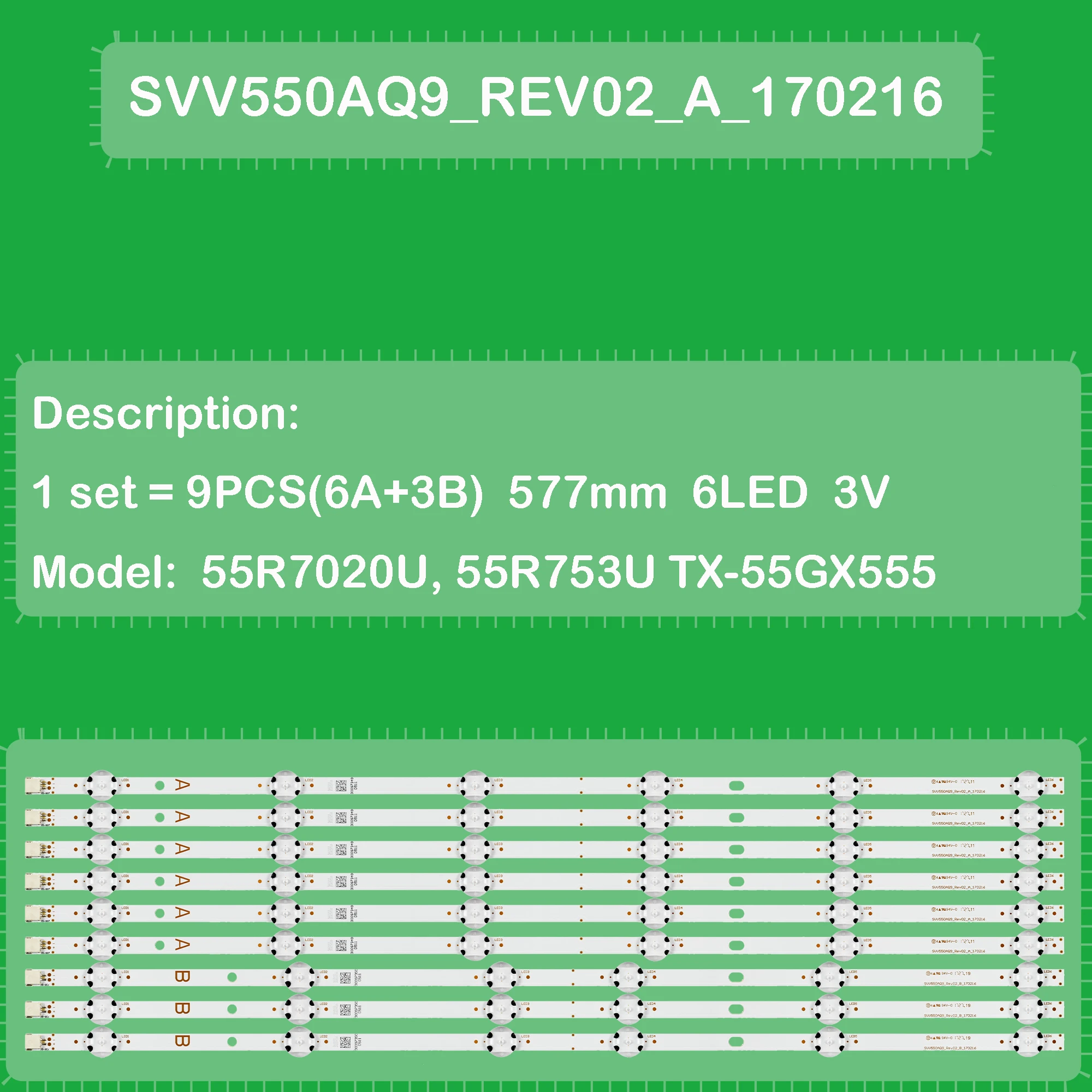 LED Backlight Strip For TX-55GXW58 55T6863DB 55V5863DA 55V5863DG 55UD8400 55UD8460 55UD8470 SVV550AQ9 SVV550AW9_Rev00_A_180523
