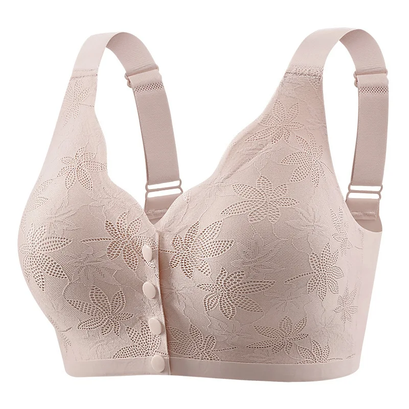 Soutien-gorge imprimé tendance à ouverture frontale avec boucle, anti-affaissement, dos élégant, en soie glacée, sans couture, respirant, sans armatures