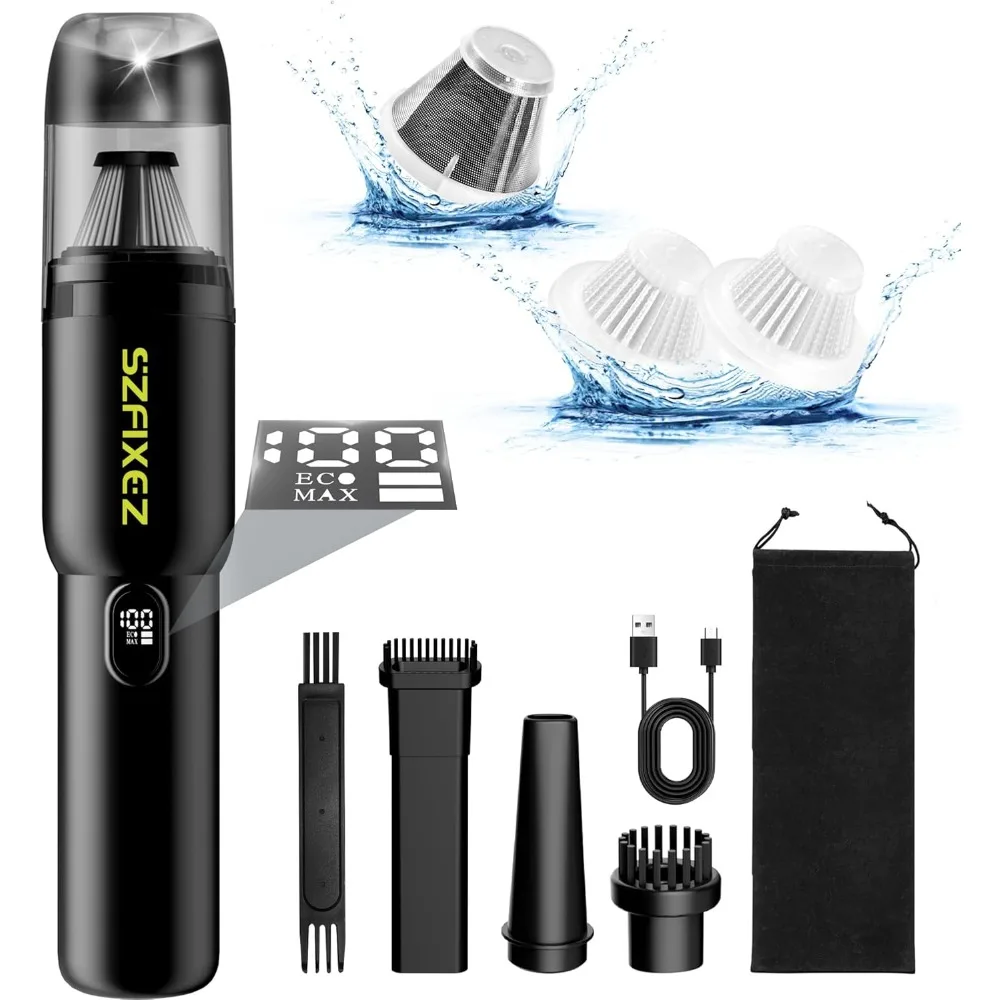 مكنسة كهربائية محمولة للسيارة، شفط قوي لاسلكي محمول بقوة 20 كيلو باسكال مع ضوء LED، منفاخ هواء 2 في 1، قابل لإعادة الشحن منخفض الضوضاء #1