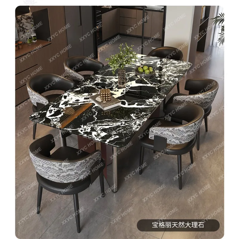 XX light luxury marble dining table  minimalist jazz white luxury stone pattern household rectangular table