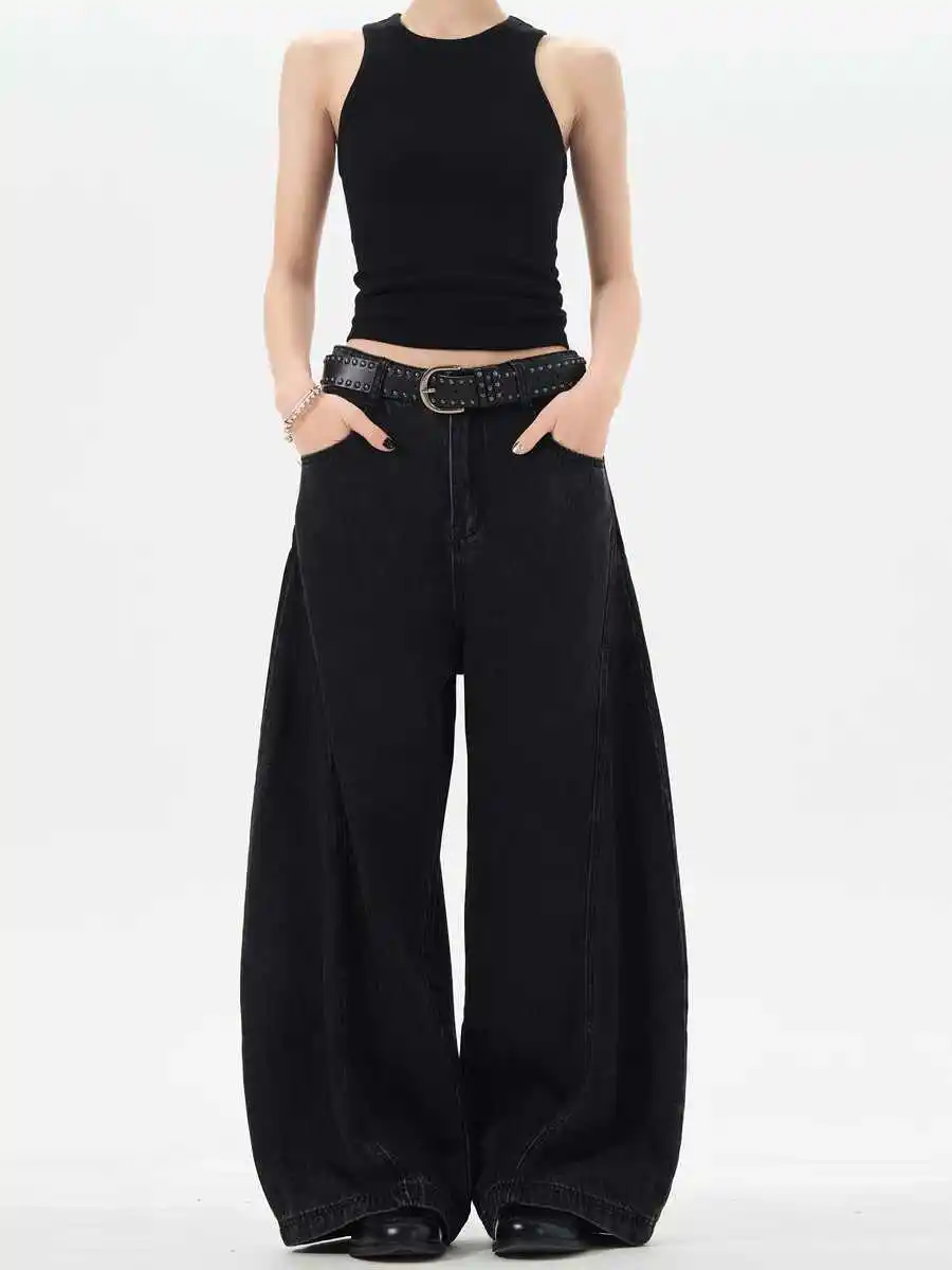 

Женские черные готические джинсы, мешковатые винтажные ковбойские брюки большого размера с высокой талией, джинсовые брюки в стиле Харадзюку, 90-е Y2k, мусорный эмо, одежда 2000-х годов