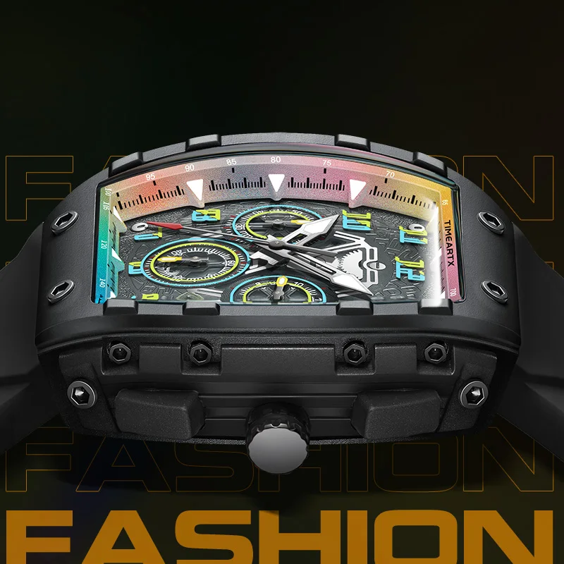 Timeartx 5001 جودة عالية Tonneau ساعة مزدوجة كبيرة 30 متر مقاوم للماء مضيئة الأيدي ساعة اليد الرجال كرونوغراف كوارتز التقويم