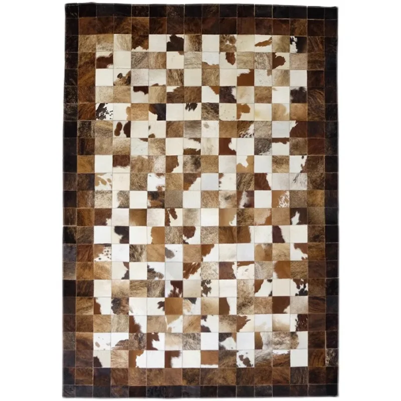 Retro Genuine Brown Cowhide Living Room Carpet Large Light Luxury Area Rug Bedroom Decoration Soft Real Cow Fur Carpet Floor Mat