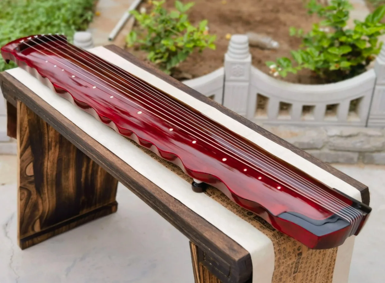 Luoxia Style Guqin Dark Red Cinnabar Raw Lacquer Chinese Traditional String Instrument
