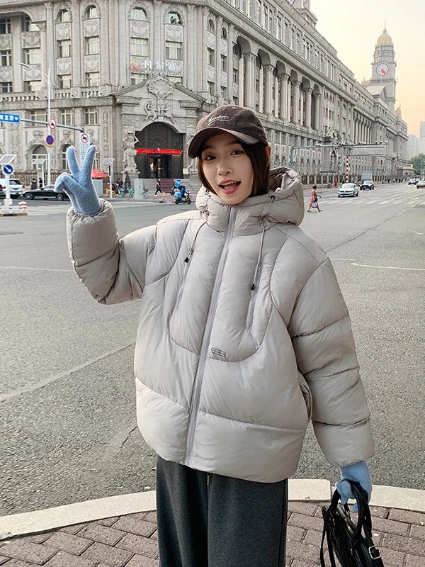 

Women's Hooded 3D down Cotton Jaet Winter Thiened Warm Bread Sle Coat Korean Sle Loose Fit Zipper Closure Long Sve