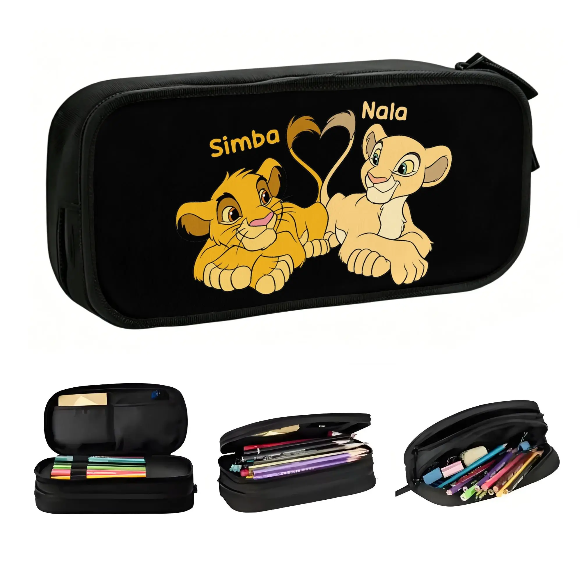 Liones Anime Kinges Pencil Case for Men Women Big Capacity Simba Pumbaa Cartoon Pen Box Bag Stationery
