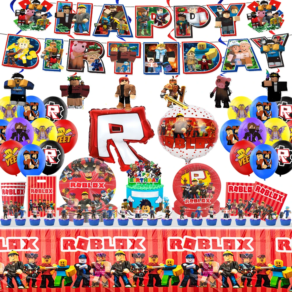 Roboter Junge Geburtstag Party Thema Dekor Geschirr Set Roblox Poster Kuchen Topper Ballon Notizblock Platte Tasse Hintergrund Party Liefert