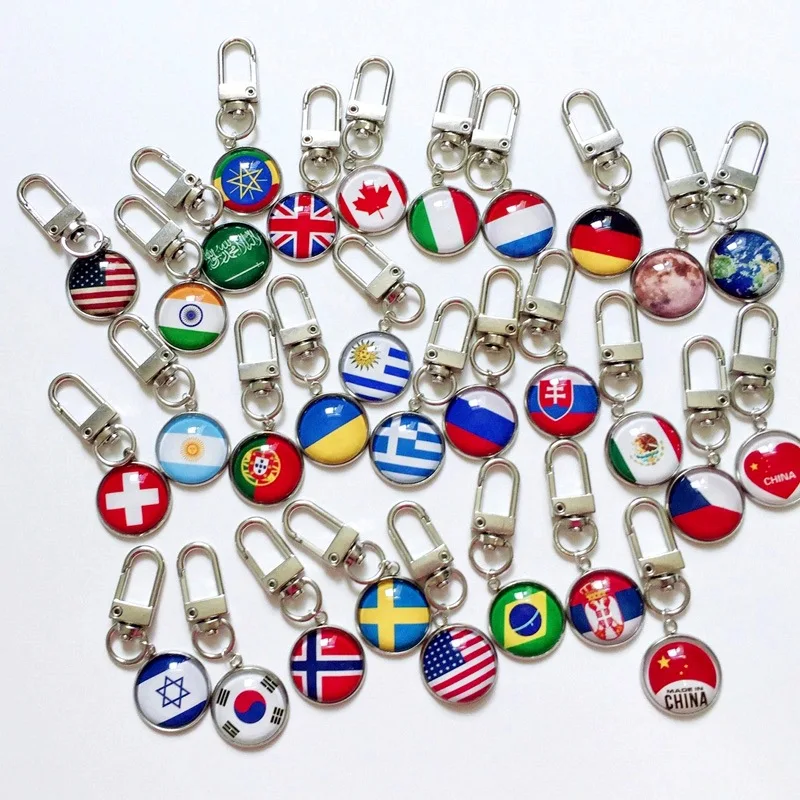 Flag keychain Metal decorative pendant South Korea Tai Chi flag Spain France America Israel flag pattern ornament small gift