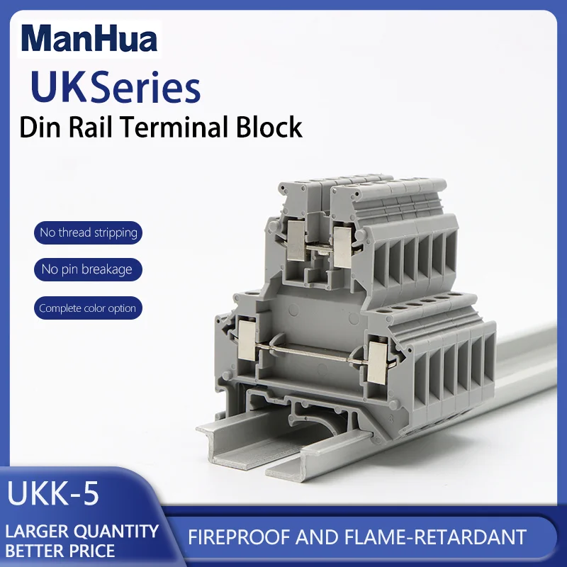 ManHua 10Pcs Din Rail Terminal Blocks UKK-5 Connector Double Layer Terminal Blocks Screw Electrical Wiring Wire Conductor UKK-5