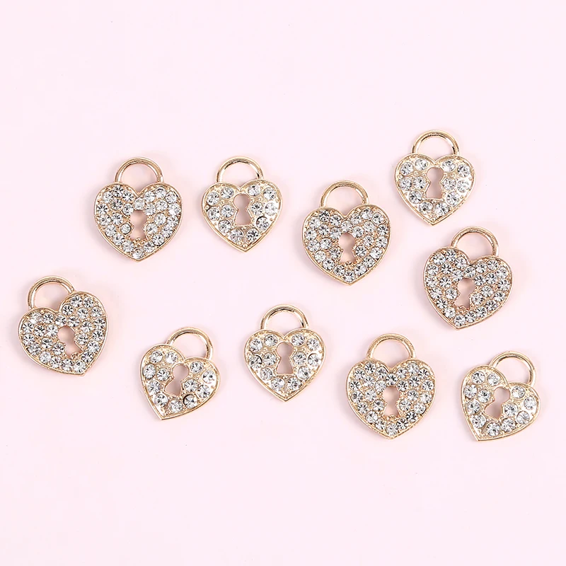 10pcs zirconia love lock alloy charms, couple necklace bracelet DIY gift wholesale making, charms for jewelry making