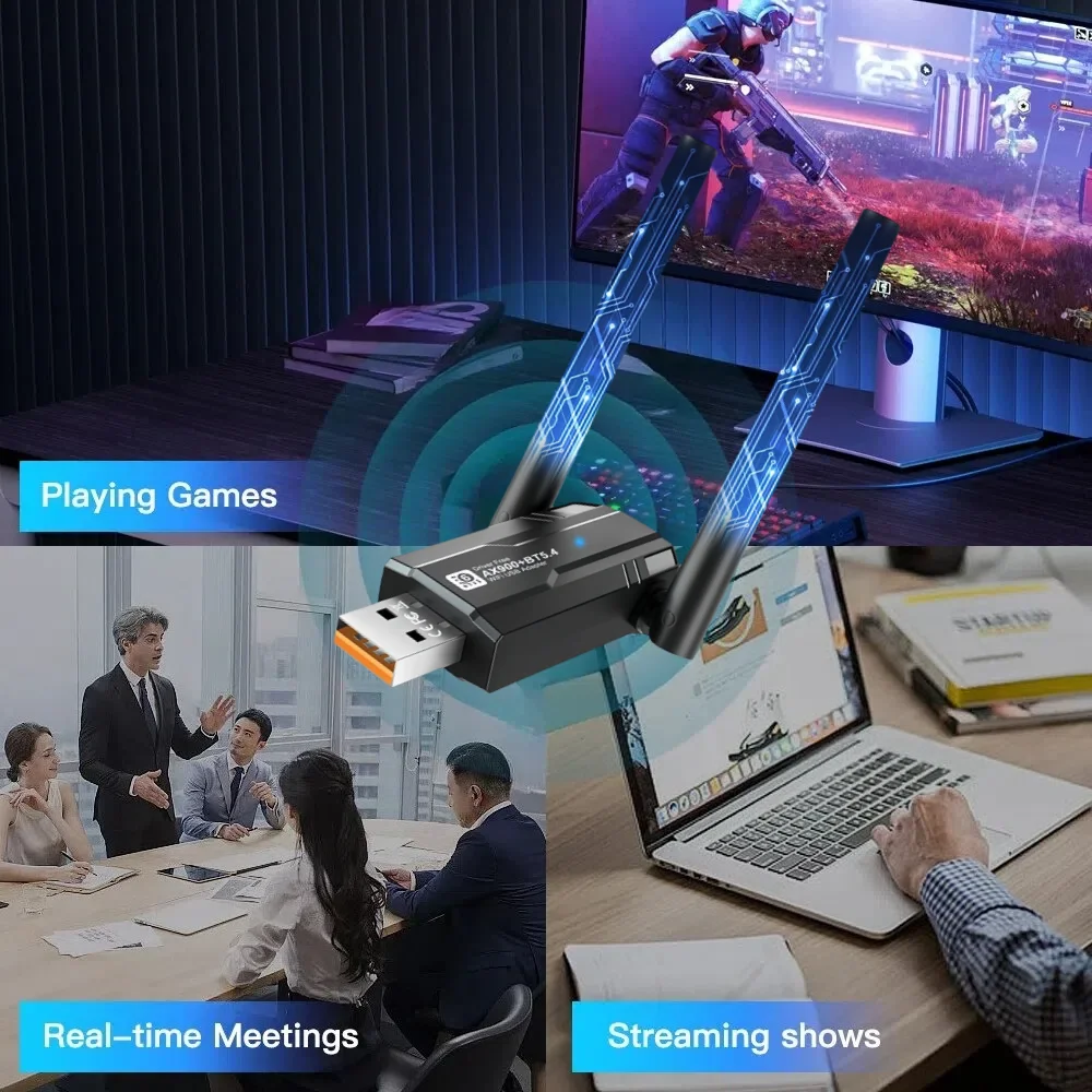 WiFI 6 900 Мбит/с USB-адаптер Bluetooth 5.4 Беспроводная сетевая карта AX900 Двухдиапазонный USB-ключ Wi-Fi6 для ПК Win 10 11 Драйвер бесплатно