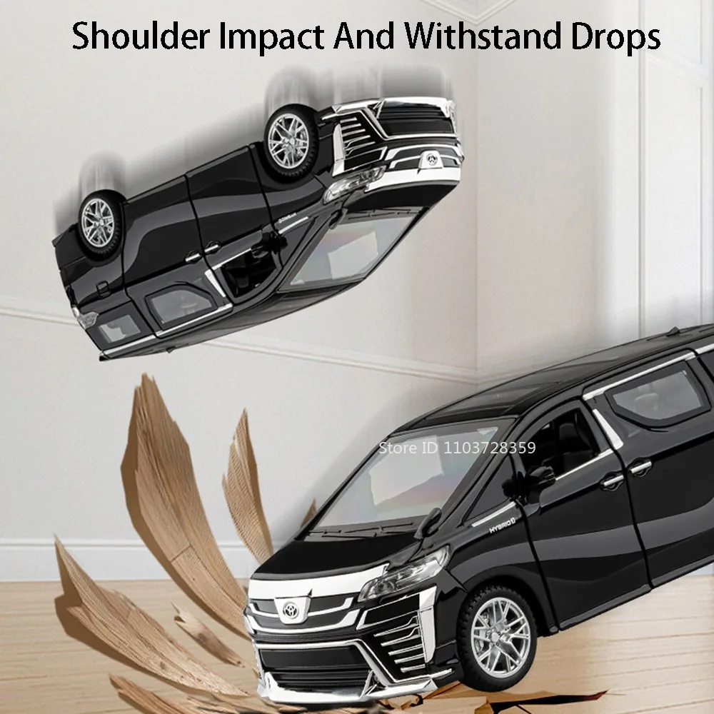 1:32 Vellfire LM300H MPV Model Speelgoedauto's Legering Diecast Deuren Geopend Trek Geluid Licht Prachtige Interieur Decoratie Auto Speelgoed