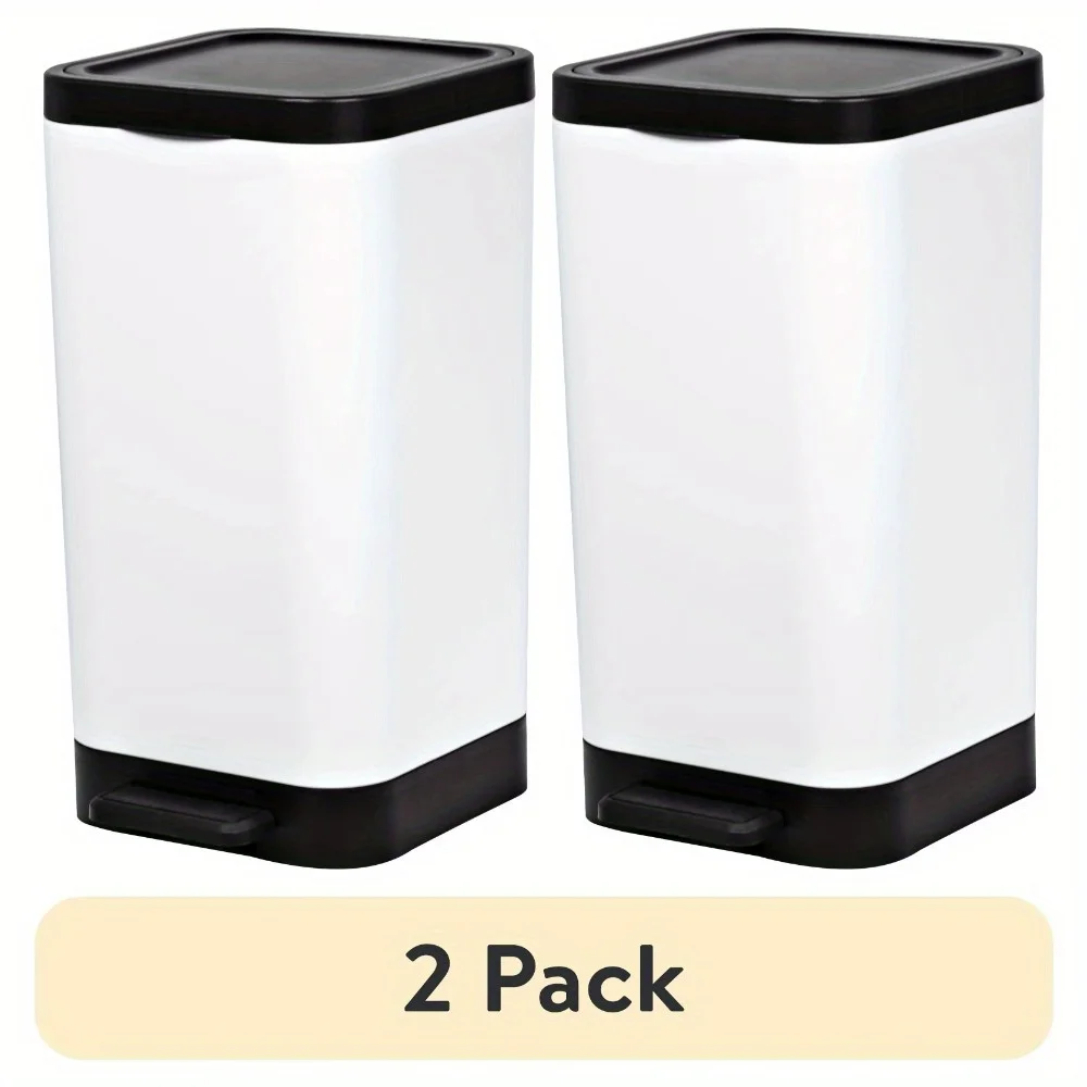 

2 Pack 2.6 Gallon Plastic Step On Bathroom Trash Can White Small Garbage Bin with Lid