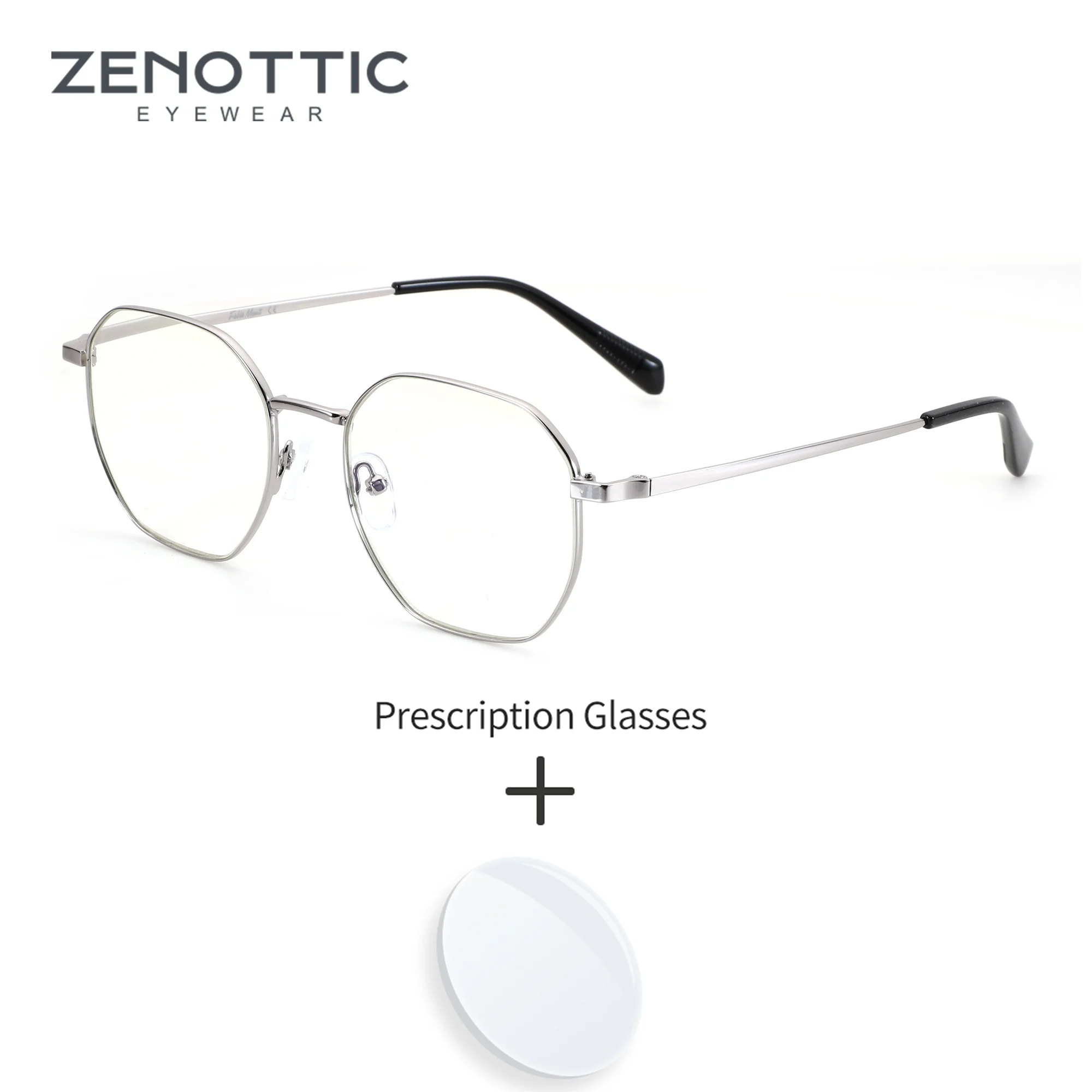

ZENOTTIC (M Size) Custom Prescription Glasses Men Geometric Metal Frame Blue Light Blocking Anti Reflective Lenses