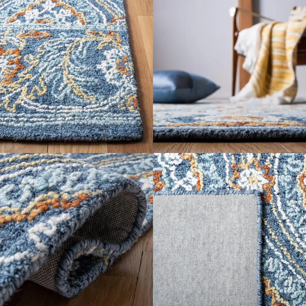 

Handcrafted 3x5 Navy & Yellow Premium Wool Rug for Entryway, Living Room, or Bedroom