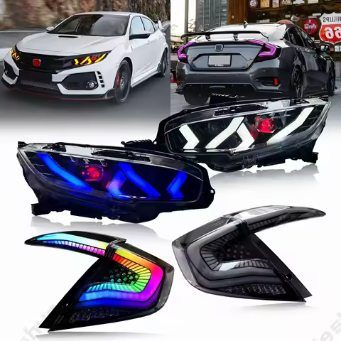 RGB Red Demon Eye LED Headlights For Honda Civic 10th Gen sedan Sport/Touring/Si/Type R 2016-2017-2021 Head Lamp Assembly Pair