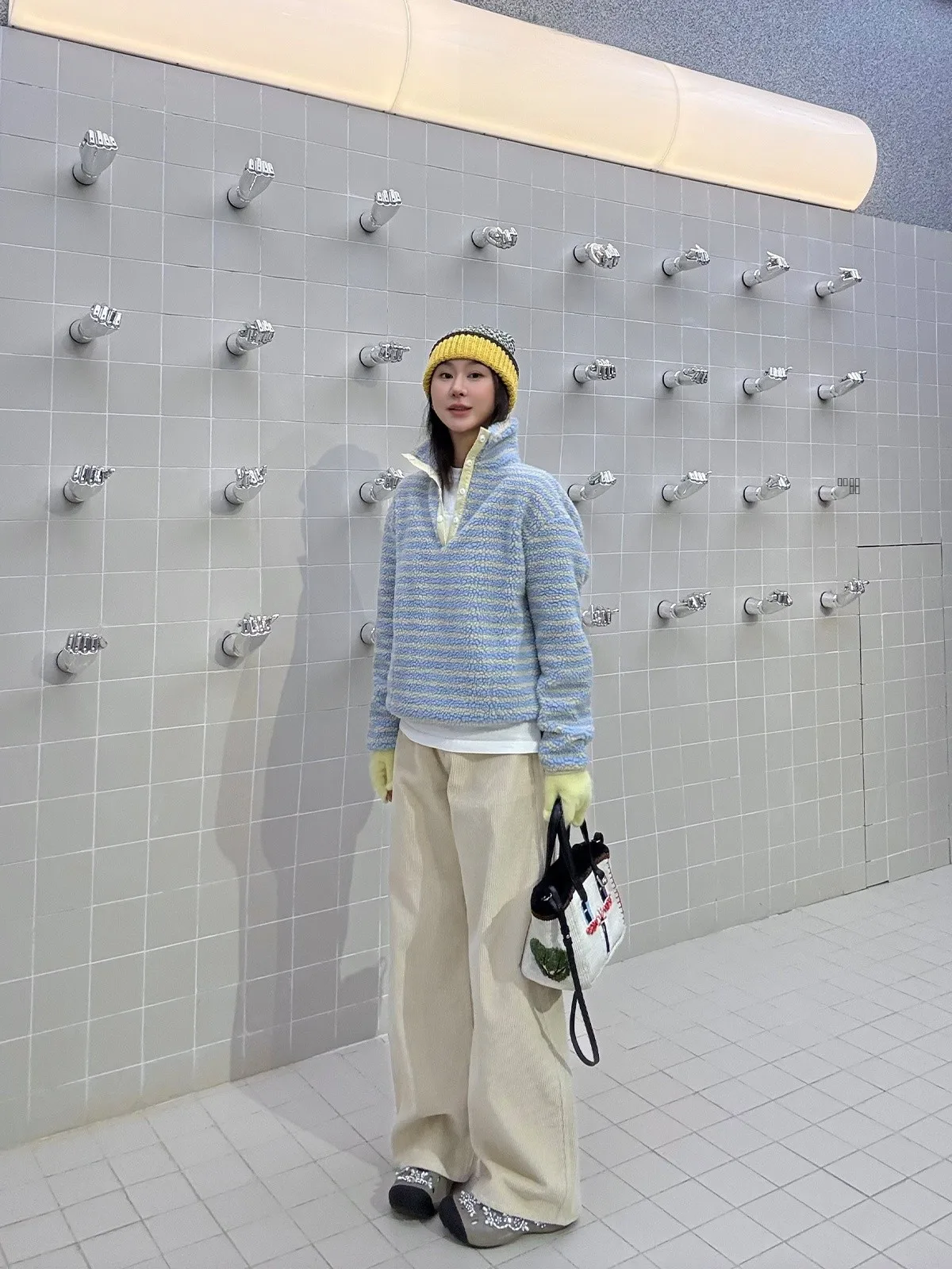 

Lin Rou Rou Corduroy Wide Leg Pants Casual Pure Cotton Straight Cut Women's Autumn Winter Loose Trousers Simple Design