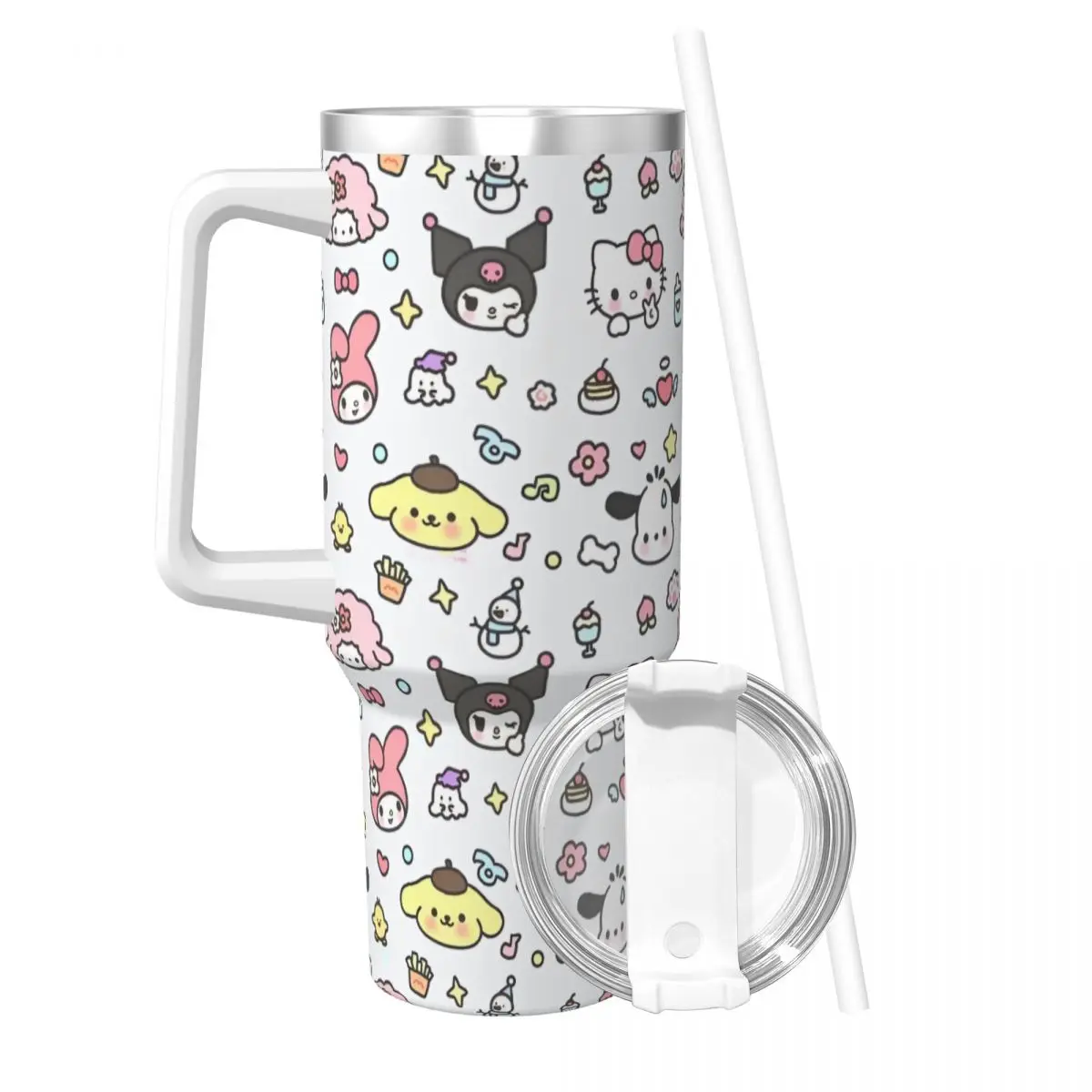 MINISO Kuromi Pochacco Pom Pom Purin Tumbler Cold Drink Water Bottle Portable Stainless Steel Thermal Mug Travel Car Mugs