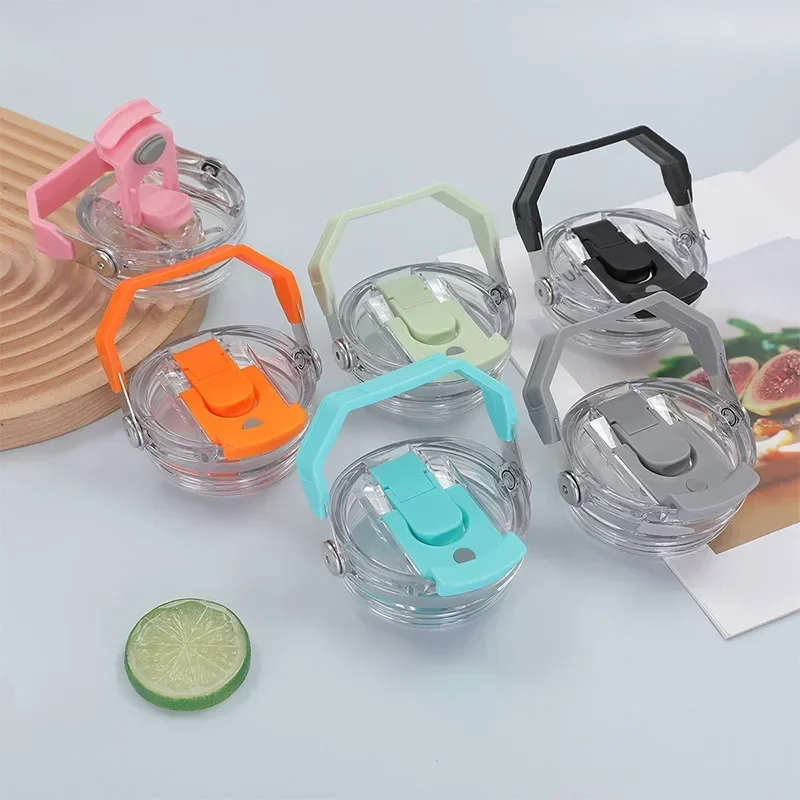 Plastic Transparent Cup Lid with Handle Spill Proof Replaceble Tumbler Flip Straw Lid Sealing Bottle Cover for Stanley 30oz